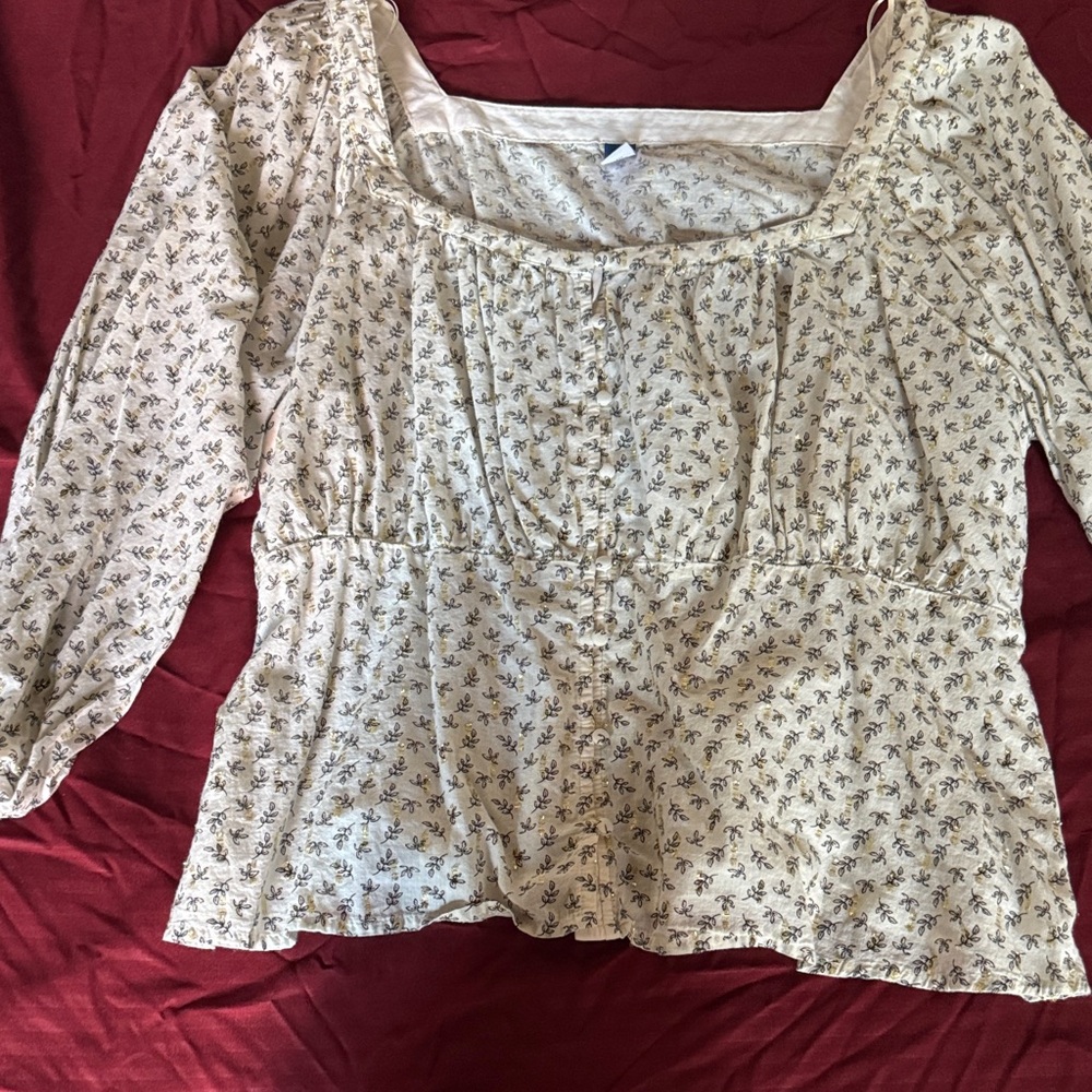 Old Navy Cream Long Sleeve Floral Blouse